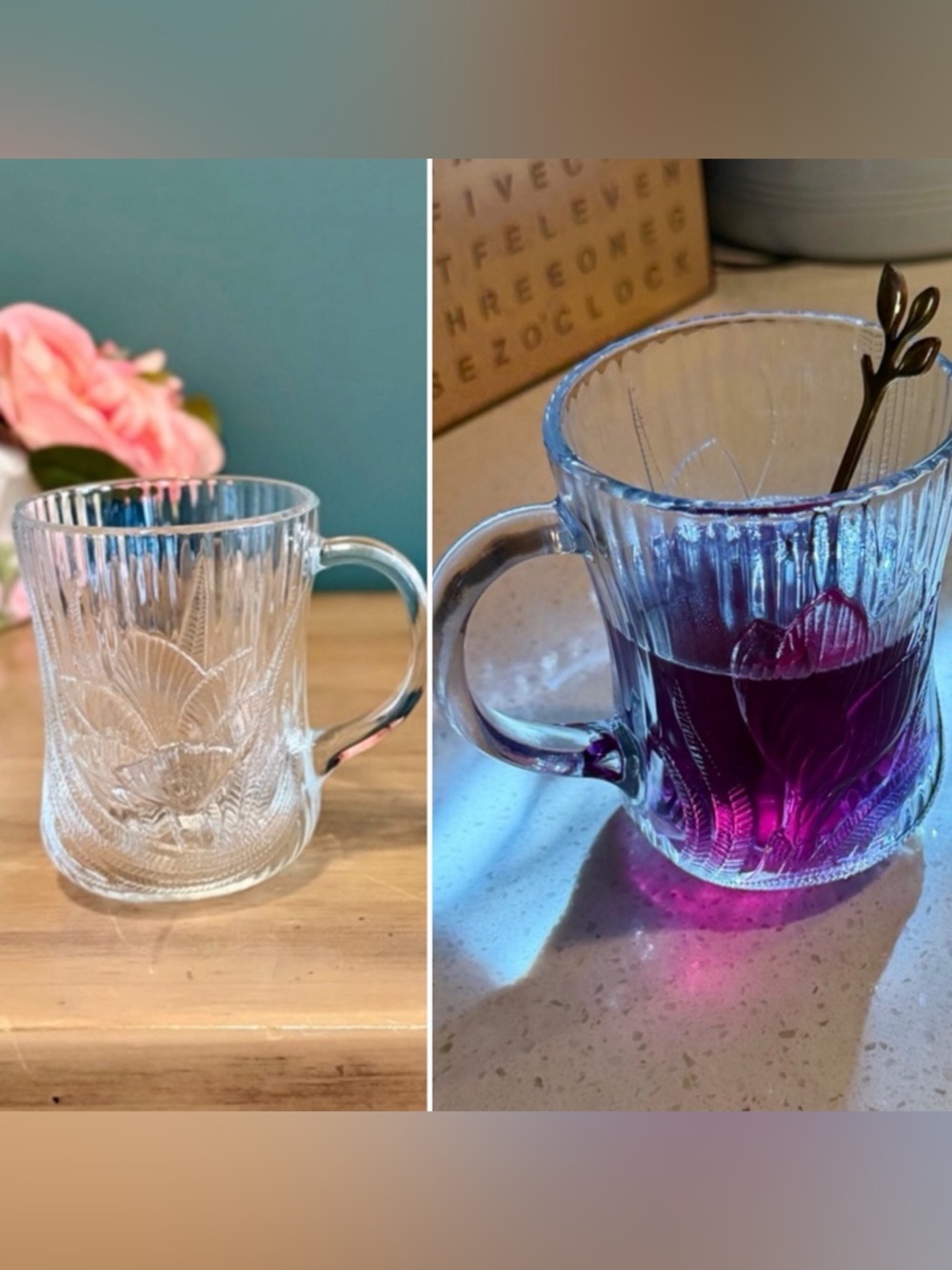 Arcoroc Canterbury Crocus Clear Glass Mugs Set of 2 France Vintage